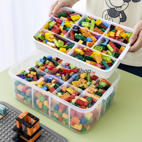 Пластмасова кутия за играчки блокчета конструктор на 2 Нива